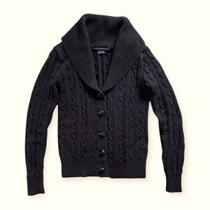 Ralph Lauren Sport Black Cable Knit Shawl Neck Cardigan, sz X-Small